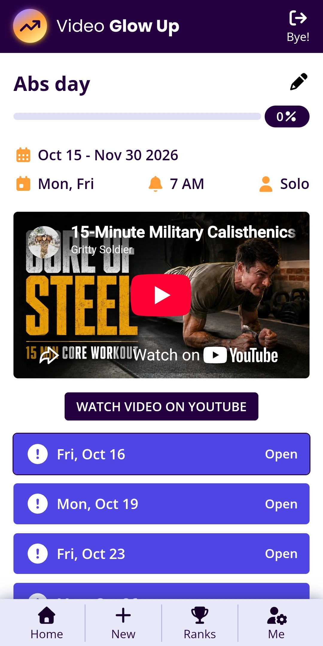 Screenshot of the Video Glow Up PWA Sample Detail Page