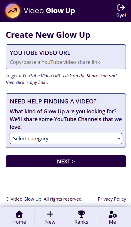 Screenshot of the Video Glow Up PWA Sample Page